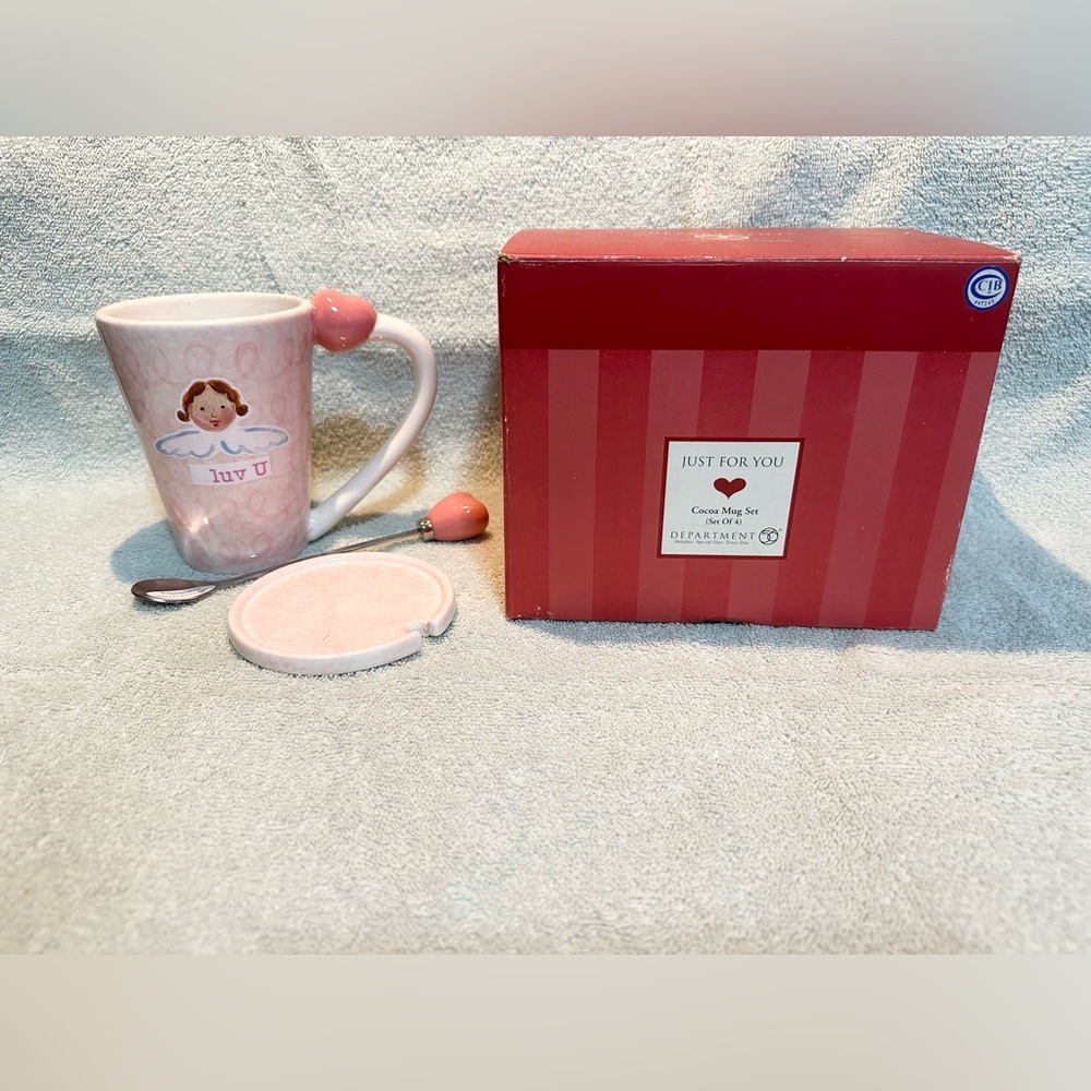 Department 56 coffee mug cocoa mug set “just for you” angel and heart new in box